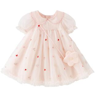 戴维贝拉儿童网纱连衣裙女童2026新款刺绣公主裙宝宝A类夏装洋气