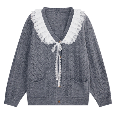 YUZI鱼子甜美风娃娃领针织开衫