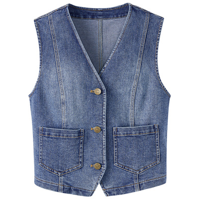 复古水洗牛仔马甲女叠穿