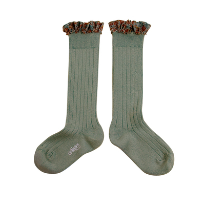 collegien花边纯色四季中筒袜