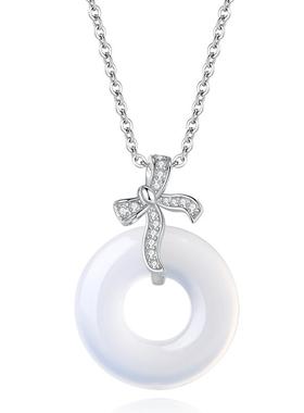 paraskors白玉随纯银蝴蝶结项链