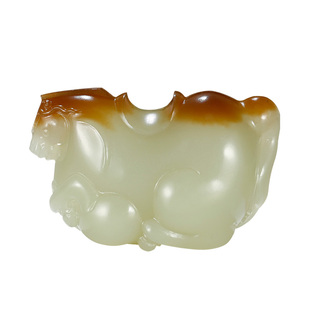 玉友和田玉生肖马吊坠男款玉坠糖青白立体小马唐马上有钱玉石挂件