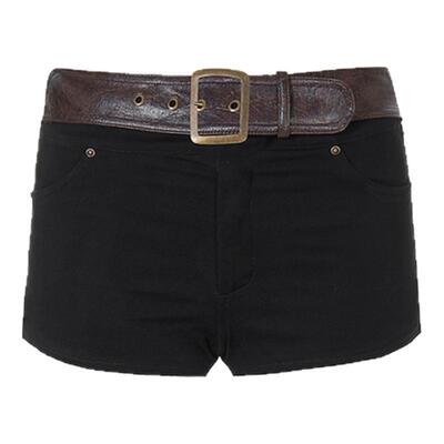 AE30 Saint 皮带拼接修身弹力黑色短裤 刺绣设计百搭热裤 2024SW