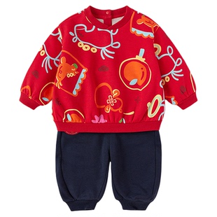 巴拉巴拉儿童加绒卫衣套装2025新款春季男女童萌趣上衣裤子两件套