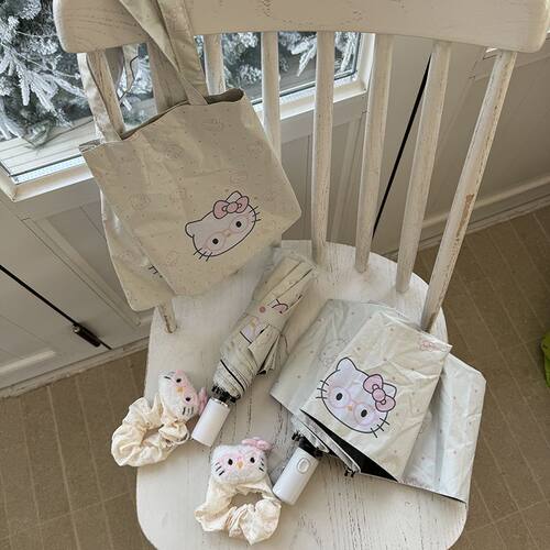 HelloKitty治愈系自动折叠雨伞女结实黑胶晒遮阳伞防紫外线太阳伞