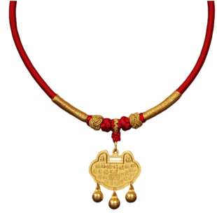 一周岁宝宝金锁包红编绳抓周礼项圈婴儿平安长命锁吊坠绳生日礼盒