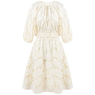 MISSCOCOON蕾丝绣花后背镂空嫩黄色连衣裙夏新款