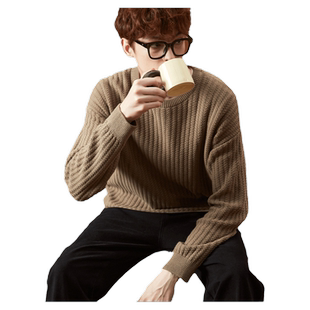 唐狮男士毛衣冬季新款潮流复古肌理男款毛衫宽松纯棉上衣男装