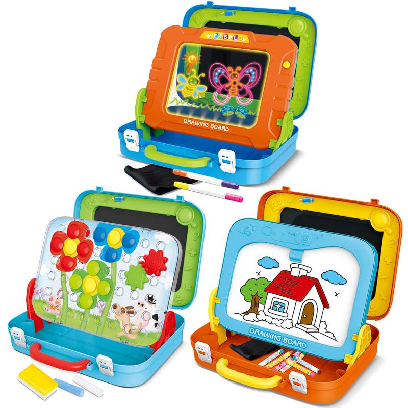 儿童多功能画板磁性写字板手提箱拼学习写字板荧光画板珠宝宝