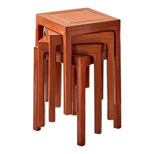 刺猬紫檀板凳可叠放新中式方凳全实木凳子矮凳家用简约红木换鞋凳