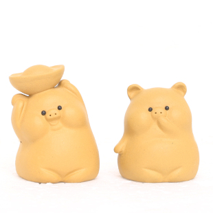 招财纳福 小猪宜兴紫砂段泥白泥小茶宠壶盖置小摆件摆设生肖精品