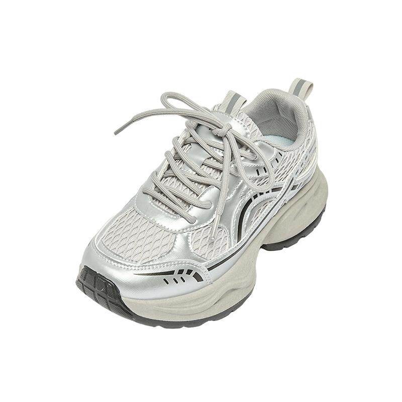 三福女运动鞋春季潮酷风圆头透气网面老爹鞋休闲女鞋853112