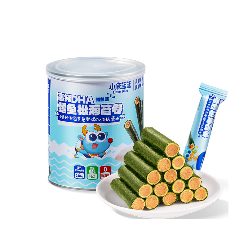 小鹿蓝蓝高钙DHA鳕鱼松海苔卷易咬蛋卷小饼干儿童零食营养易抓握