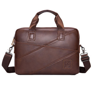 外贸尾货清仓复古真皮男士手提包工厂倒闭出口休闲牛皮单肩斜跨包