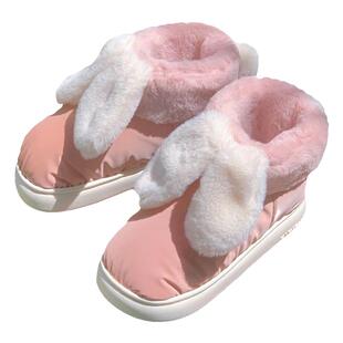 细细条 少女心可爱兔耳朵雪地靴女冬季防水厚底保暖面包棉鞋短靴