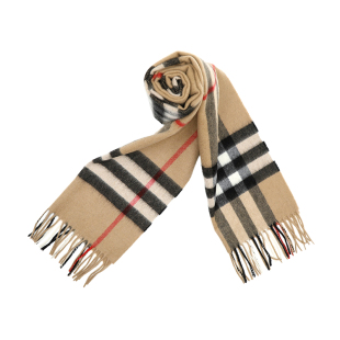 【自营】BURBERRY/博柏利山羊绒男女通用经典格纹流苏长款围巾