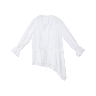 CAREMIND蕾丝拼接收腰设计衬衫