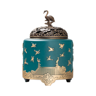 瑞鹤图香炉纯铜创意家用盘香檀香炉室内沉香薰炉艺术香插摆件宋式