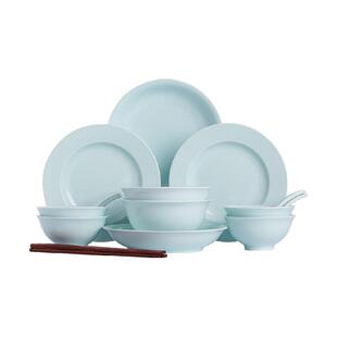 景德镇陶瓷影青饭碗盘子中国色餐具套装家用轻奢高档级感2人家用