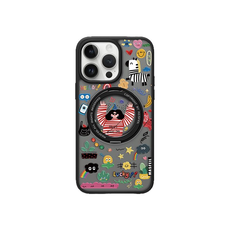MASFEIL × 抓住快乐适用苹果16promax手机壳iPhone17pro新款带支架ip15全包Fo5磁吸支点女14高级感13保护套