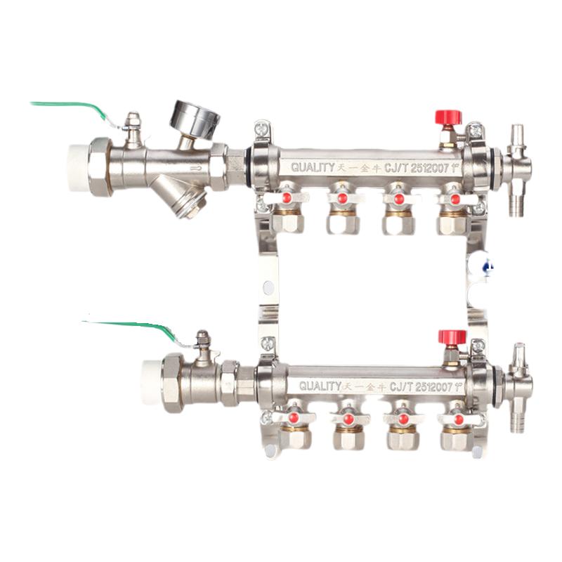 天一 金牛地热地暖分水器 地暖管地热管集水器全铜大流量加厚家装