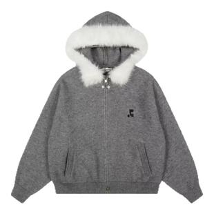 【现货】fletta bloom韩国小众潮牌冬季保暖RR大毛领连帽毛衣外套
