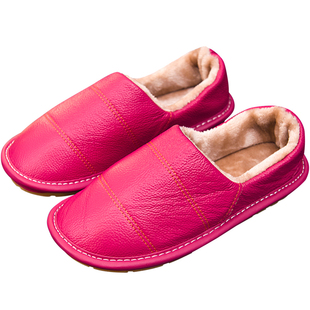 真皮棉拖鞋女包跟厚底防水冬季带后跟韩版皮面保暖加厚加绒棉鞋男