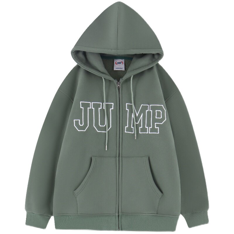 JUMP NEXT 国潮秋季情侣嘻哈七色大LOGO拉链开衫宽松休闲连帽卫衣