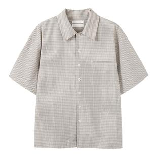 WHIMNOTION 25SS 羊毛千鸟格散边镂空口袋短袖衬衫复古老钱风衬衣