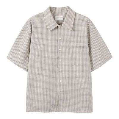 WHIMNOTION 25SS 羊毛千鸟格散边镂空口袋短袖衬衫复古老钱风衬衣