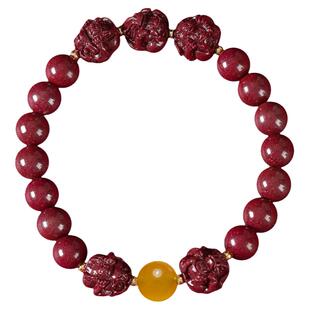 紫金砂朱砂手串龙年三合六合本命年生肖佛珠手链学生男女情侣款