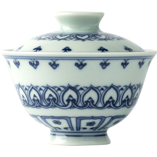 三勤堂手绘釉下青花宝相纹盖碗家用组合套装陶瓷壶承茶杯功夫茶具