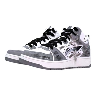 定制球鞋李宁天迹HI恶魔涂鸦国潮暗黑独特设计中帮板鞋男款黑灰新