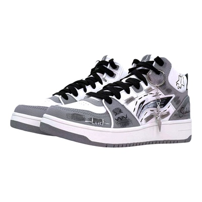 定制球鞋李宁天迹HI恶魔涂鸦国潮暗黑独特设计中帮板鞋男款黑灰新