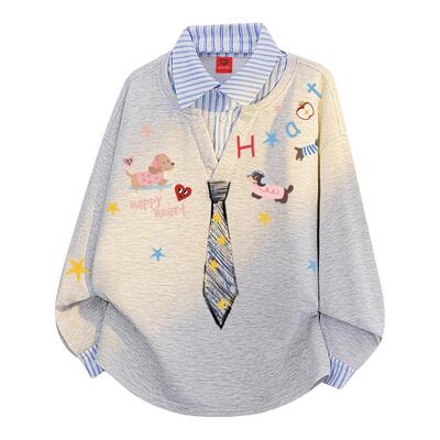 查尔斯桃心涂鸦领带衬衫领卫衣