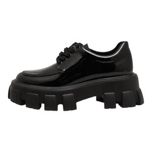 Hunnz 刘雯同款厚底乐福鞋女真皮春秋增高单鞋松糕漆皮系带齿轮鞋