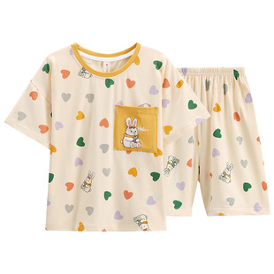 芬腾服饰女童夏季睡衣短袖女士儿童纯棉套装亲子可爱卡通家居服