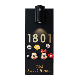 门牌号码牌家用入户门牌定制创意轻奢亚克力门牌发光装饰插花门牌