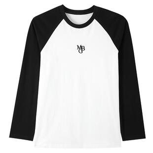 MB MindBridge【纯棉】女士美式插肩T恤秋季撞色长袖简约休闲上衣