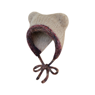 素单舍西白色小熊耳朵针织毛线帽女秋冬保暖甜美可爱毛绒套头冷帽