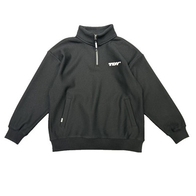 2025冬季新款男士立领半拉链加绒卫衣宽松弹力保暖字母刺绣上衣