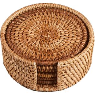 颜堂藤编杯垫套组越南秋藤手工编织杯垫养壶垫创意茶托紫砂壶垫