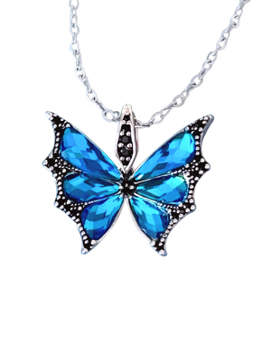 RTZHANG轻奢蓝色水晶蝴蝶项链女