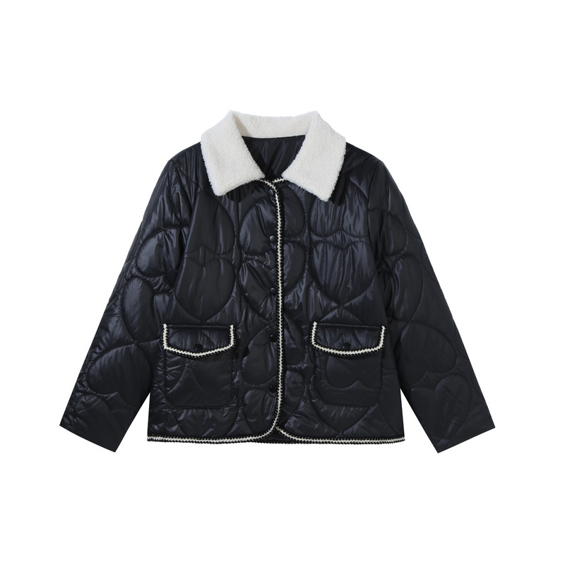 宽松显瘦加肥小香风翻领棉服大码