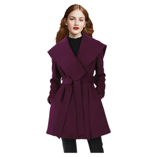 帝柔减龄大翻领高贵紫色毛呢外套2025冬季新品羊毛呢子大衣修身女