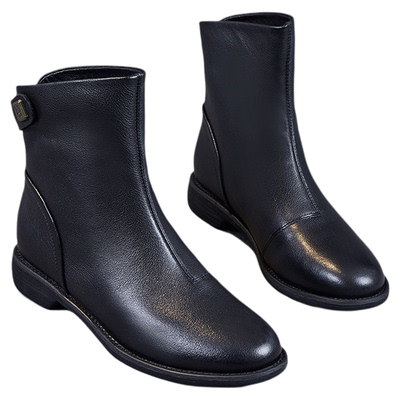 皇家百丽诗平底全真皮圆头小短靴