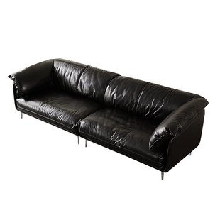 大司马 法式复古直排油蜡皮沙发头层牛皮小户型黑色真皮客厅沙发