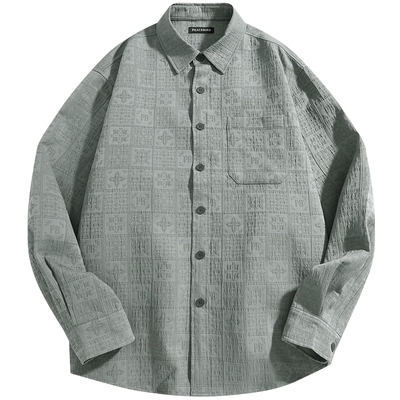 太平鸟男装 长袖衬衫男宽松肌理感面料提花老花翻领衬衣外套潮