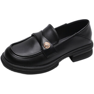 厚底金币乐福鞋女2026春款软底单鞋黑色小皮鞋英伦大码女鞋41到43