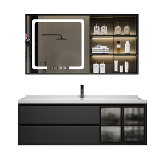 现代简约智能浴室柜组合实木卫生间陶瓷一体盆洗手洗脸洗漱台套装